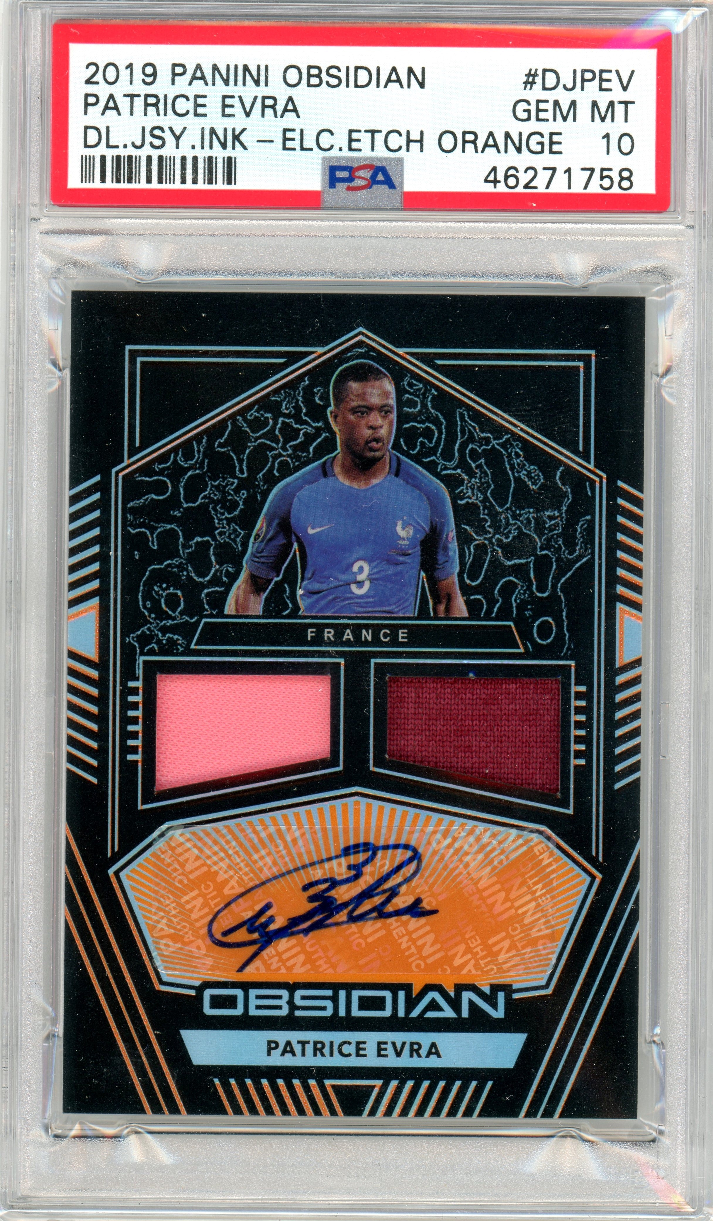 PSA 10 Gem Mint Patrice Evra Patch Auto // POP 1 // 2019 Panini Obsidian // #DJPEV