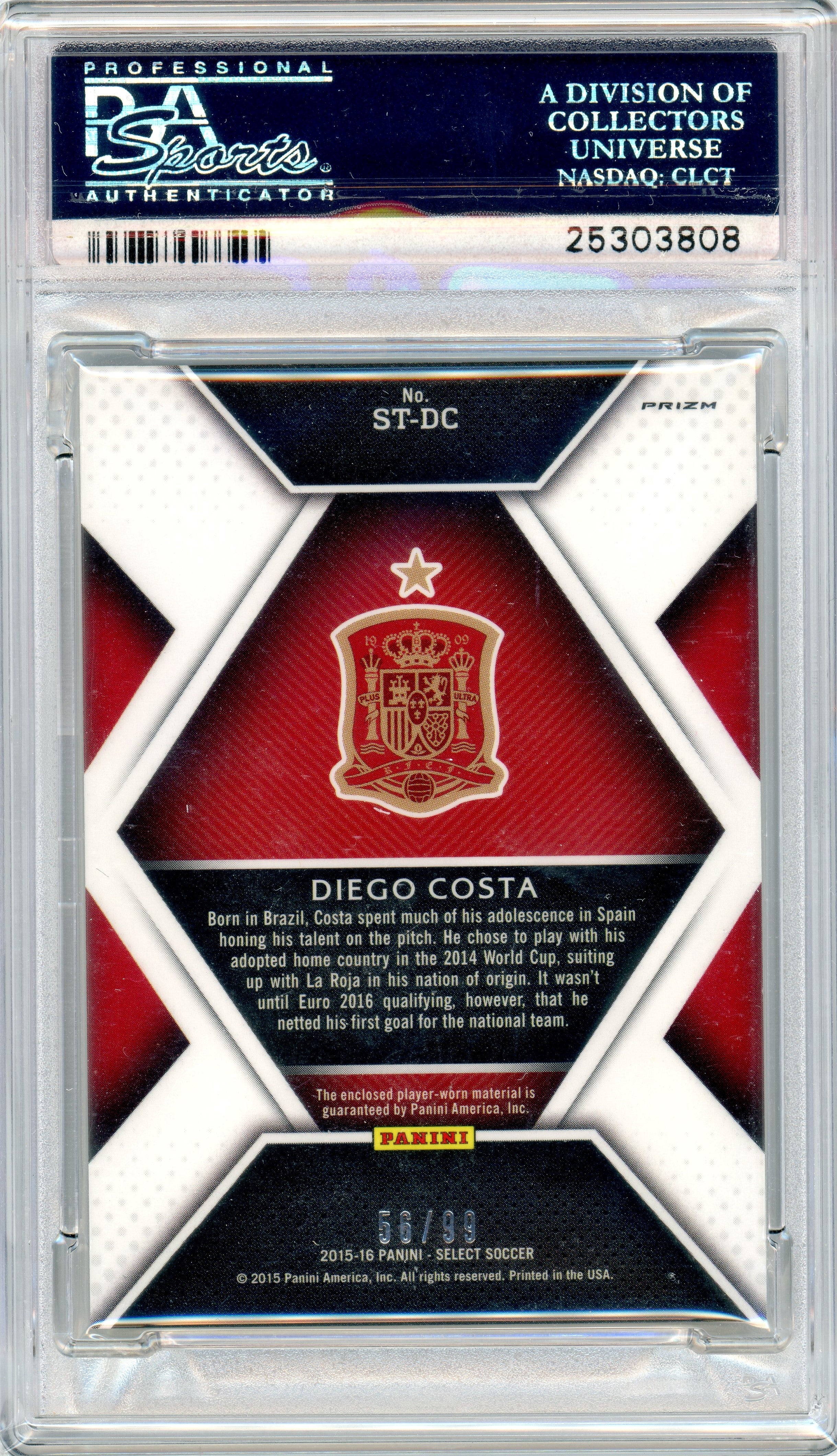 PSA 10 Gem Mint Diego Costa Patch // POP 1 // 2015 Panini Select // Stars Mem - Spain Blue prizm
