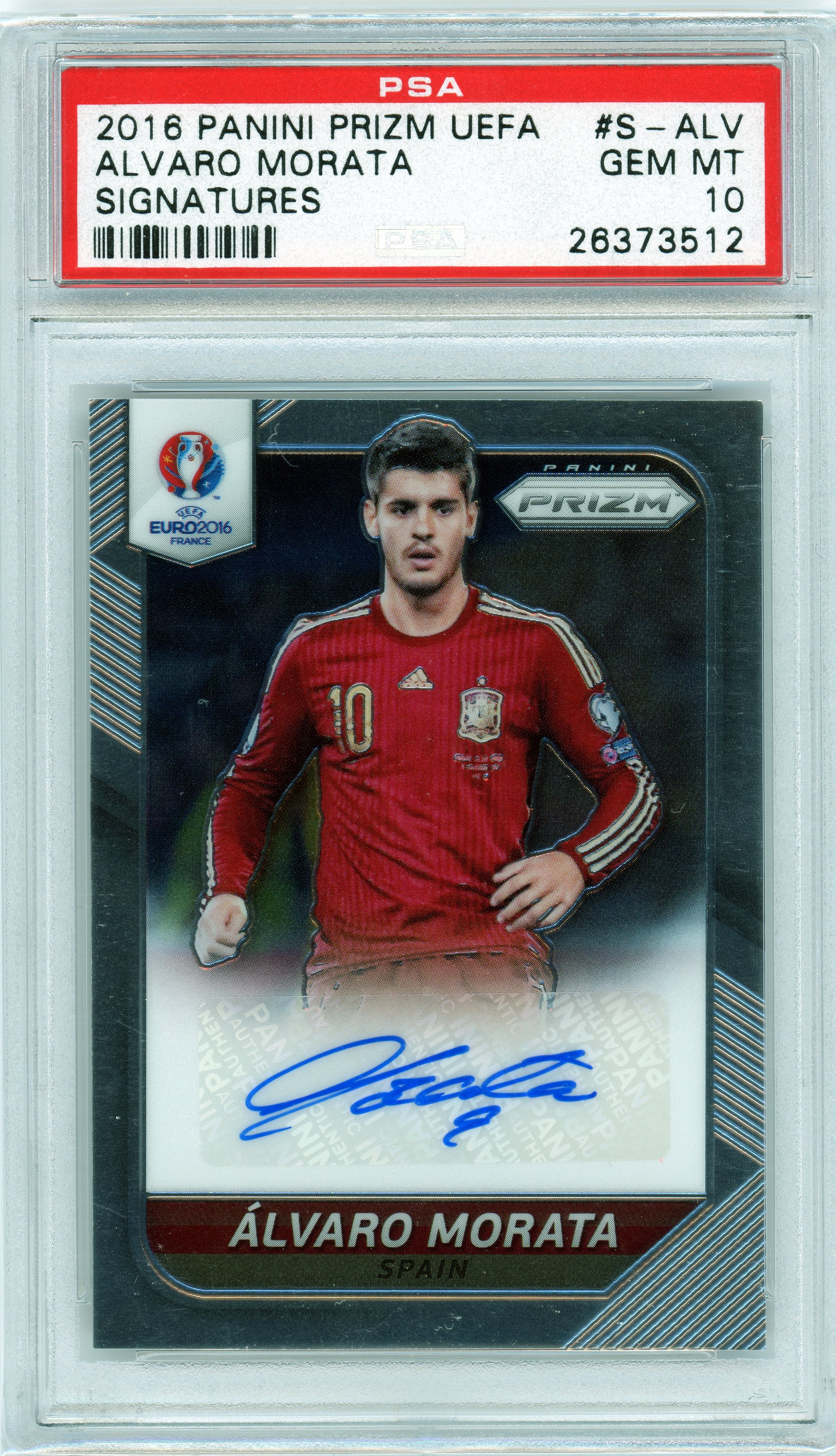 PSA 10 Gem Mint Alvaro Morata Spain Auto // POP 2 // 2020 Select Uefa Euro // Gold prizm #PAJCI
