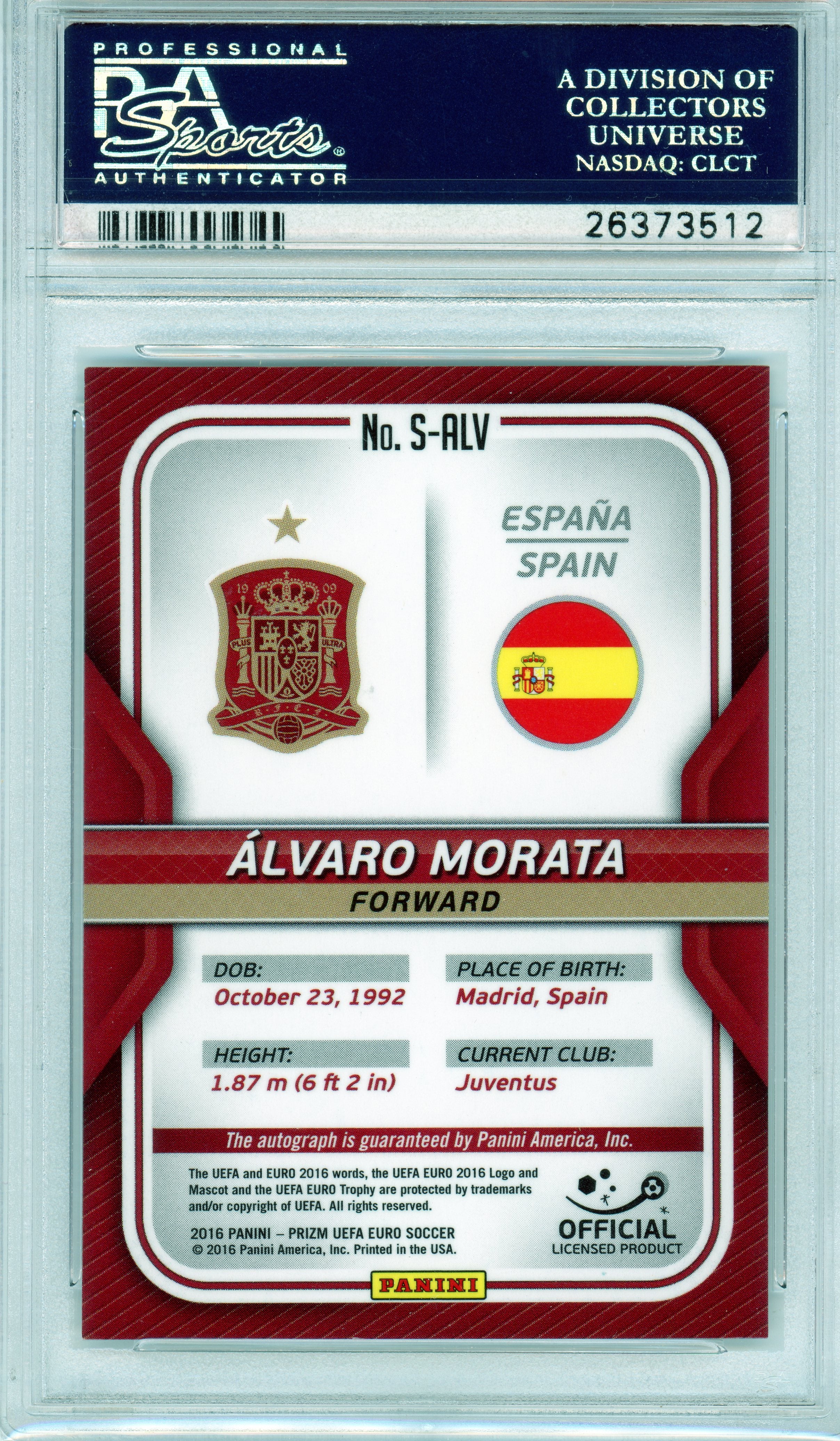 PSA 10 Gem Mint Alvaro Morata Spain Auto // POP 2 // 2020 Select Uefa Euro // Gold prizm #PAJCI