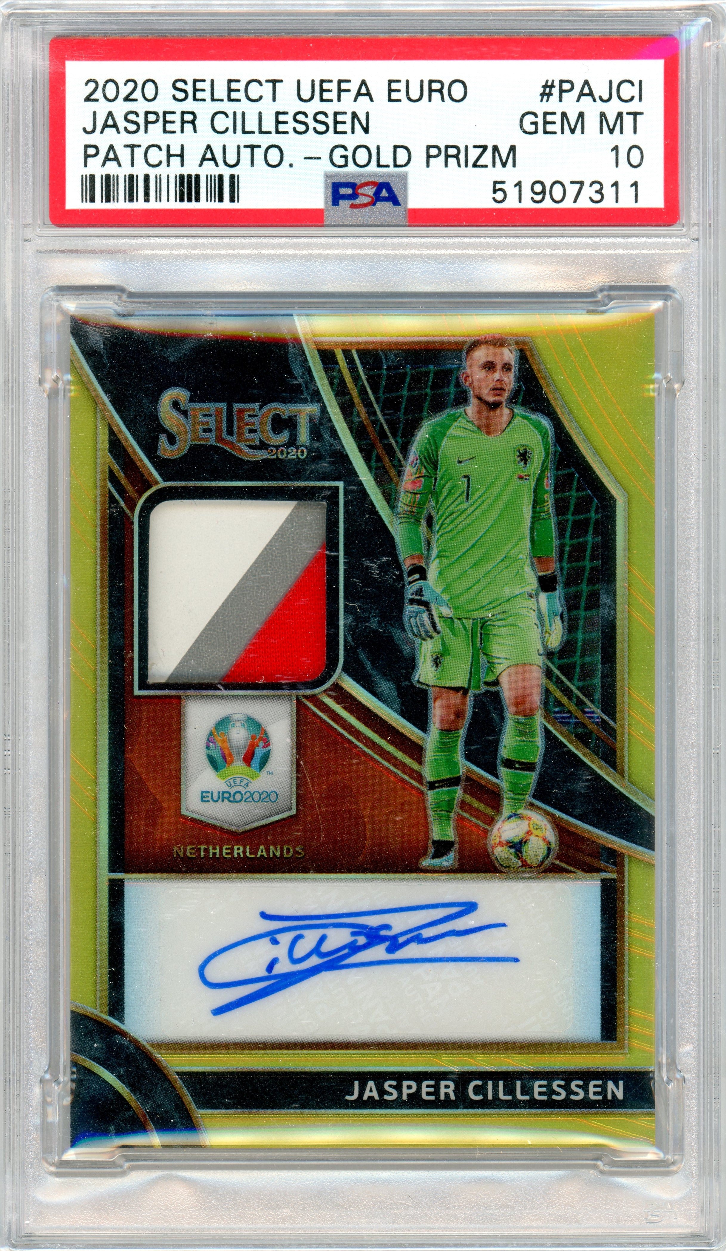 PSA 10 Gem Mint Jasper Cillessen Patch Auto // POP 1 - 09/10 // 2020 Select Uefa Euro // Gold prizm #PAJCI