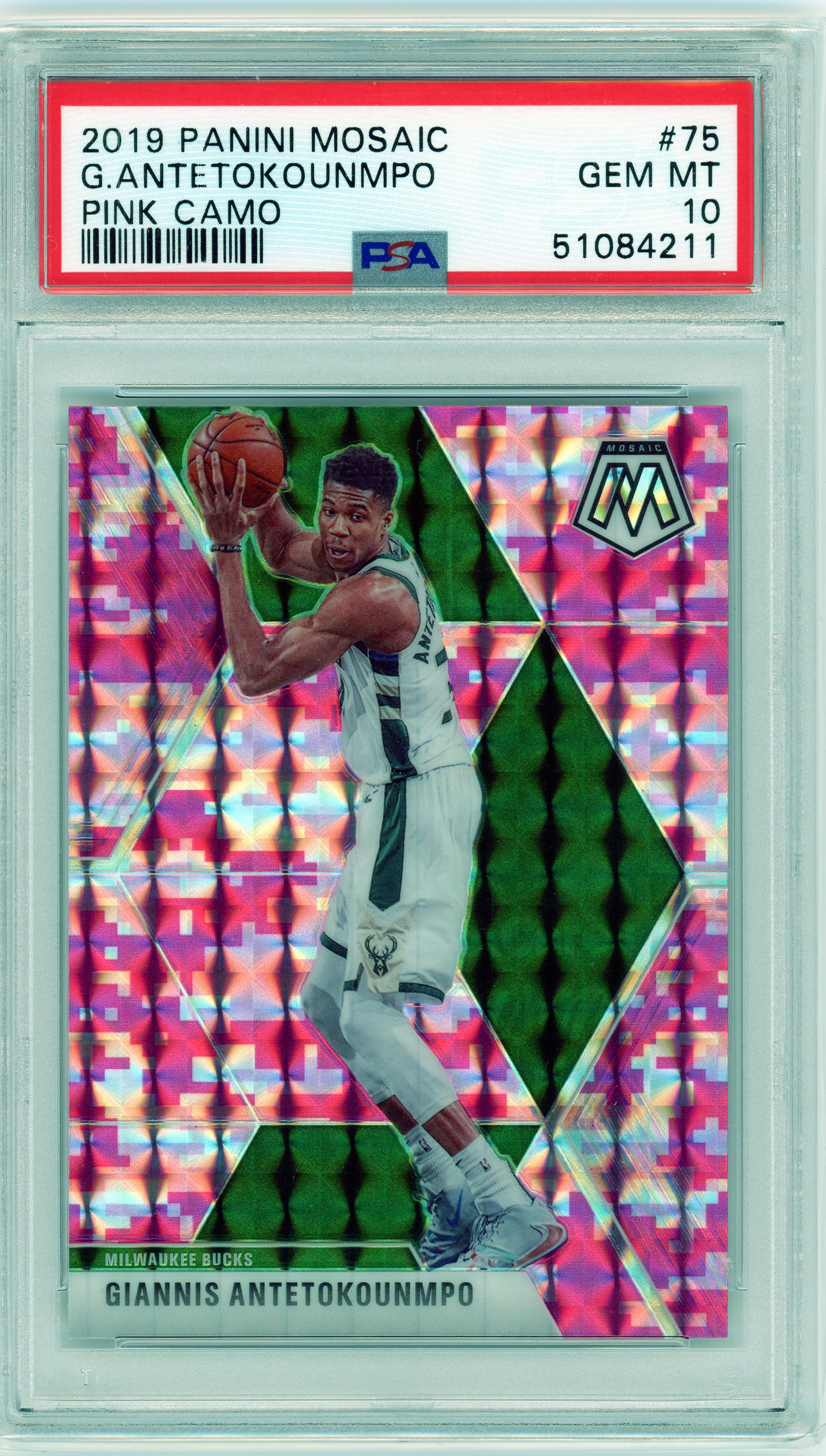 PSA 10 Giannis AntetoKounmpo // Milwaukee Bucks // 2019 Panini Mosiac // Pink Camo #75