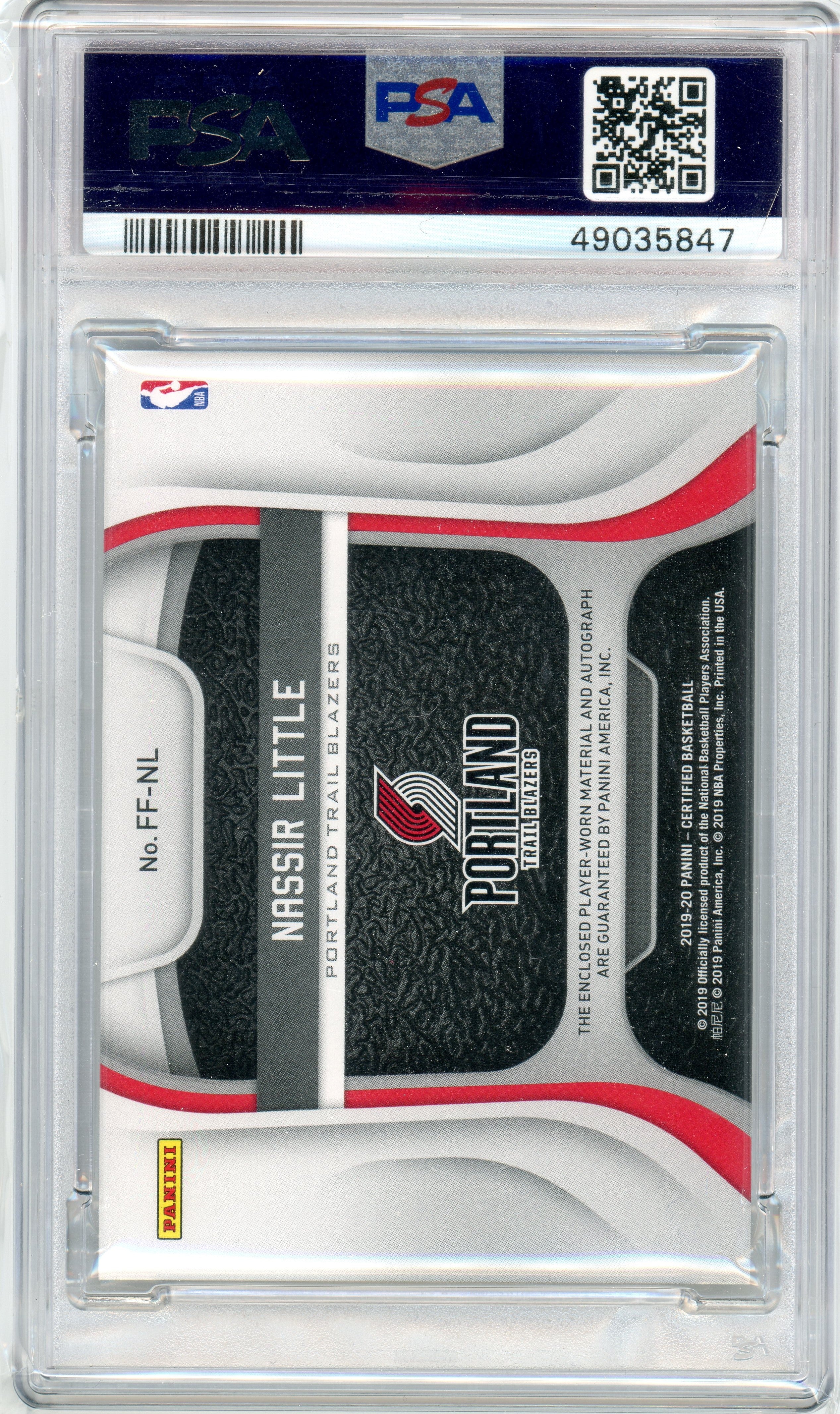 PSA 7 AUTO 10 Nassir Little // Freshman Fabric Sig // 2019 Panini Certified #FF-NL