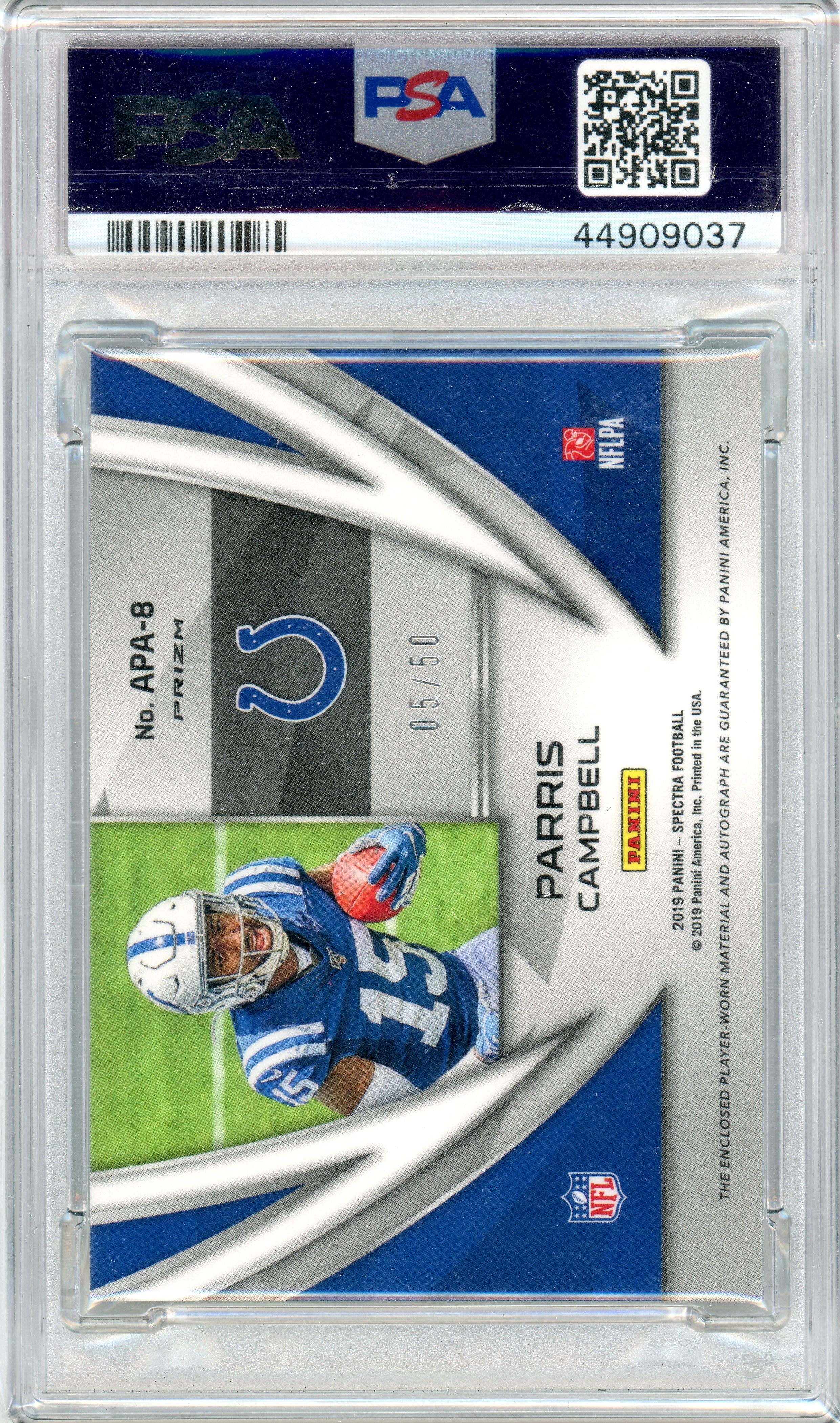PSA 9 Parris Campbell // Patch + Autograph (05/50) // Neon Green 2019 Panini Spectra