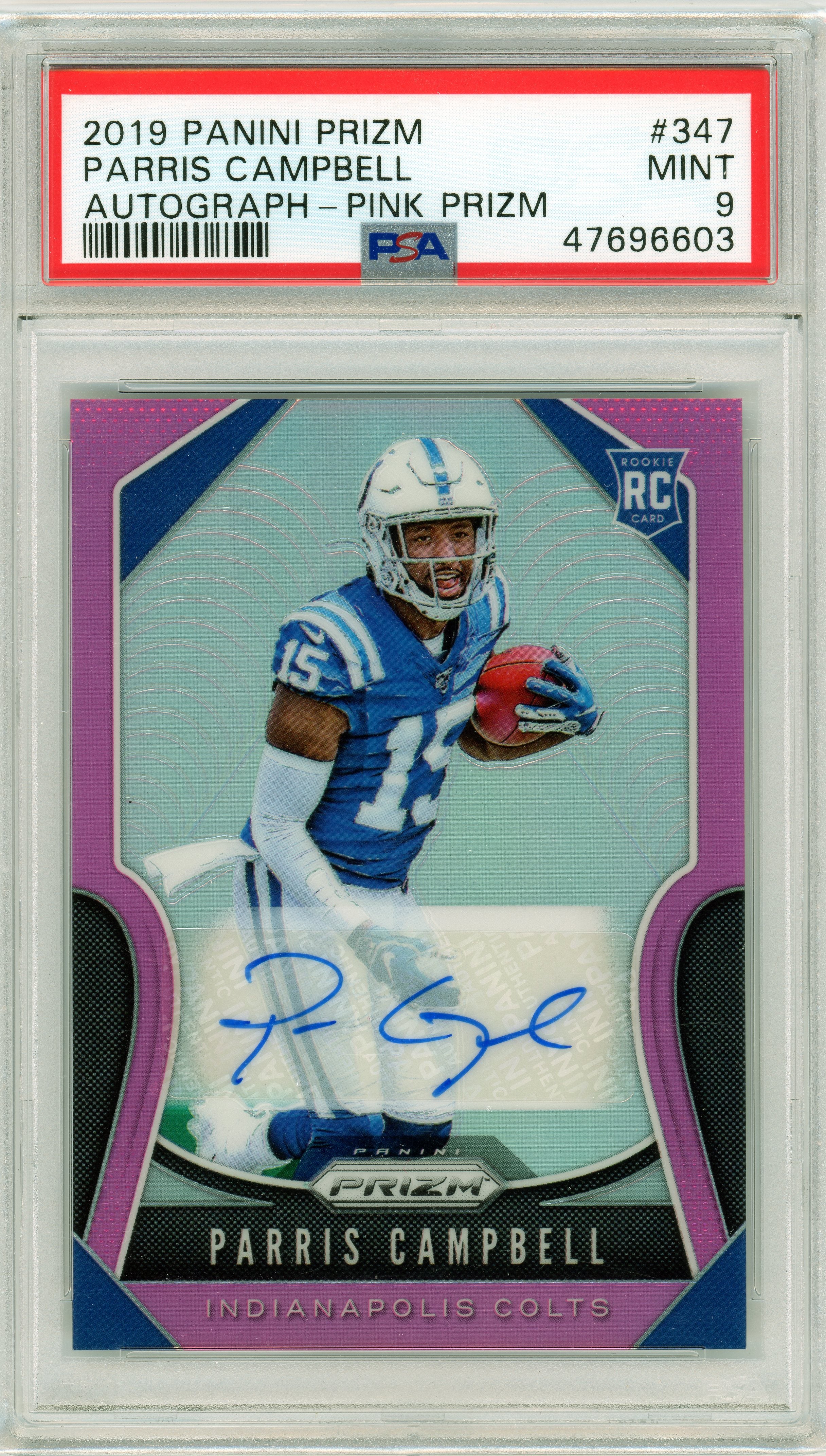 PSA 9 Parris Campbell // POP 1 // Autograph - Pink Prizm // 2019 panini Prizm