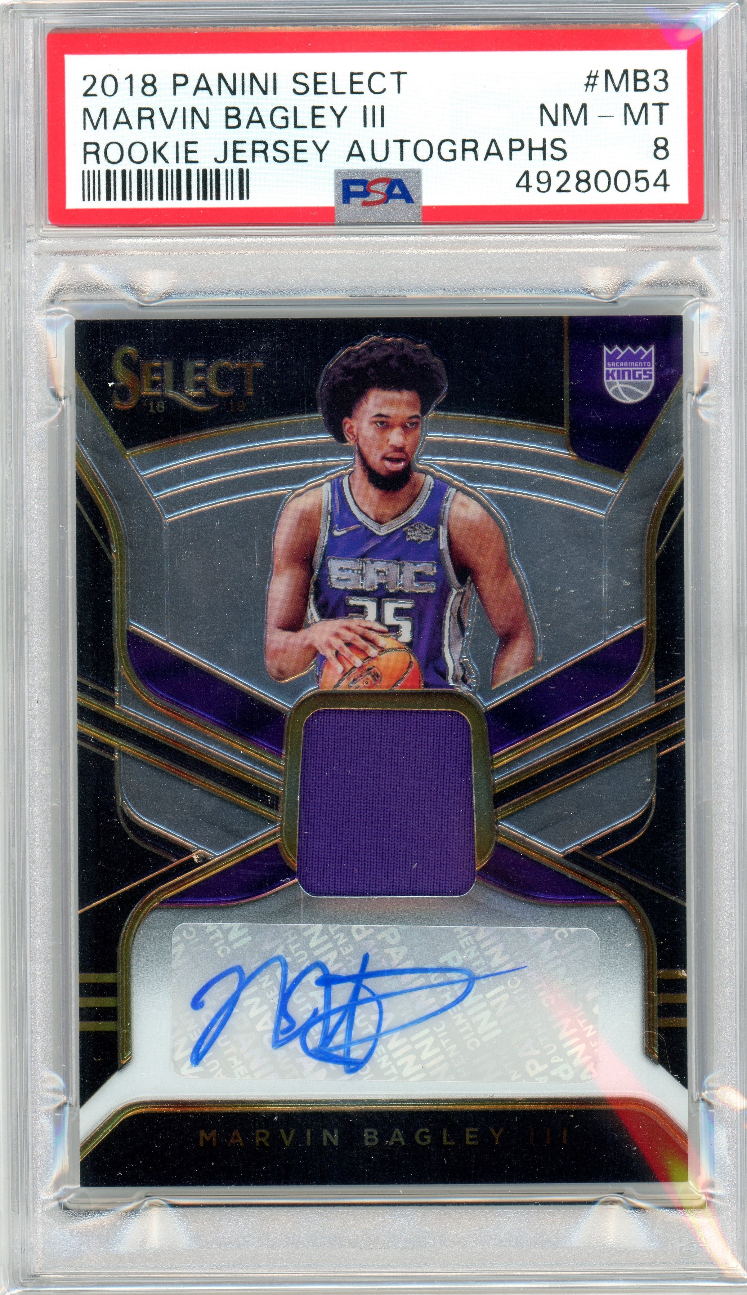 PSA 8 Marvin Bagley III Patch + Auto // POP 2- card numbered 153/199 // 2018 Panini Select // Rookie Jersey Autographs #MB3