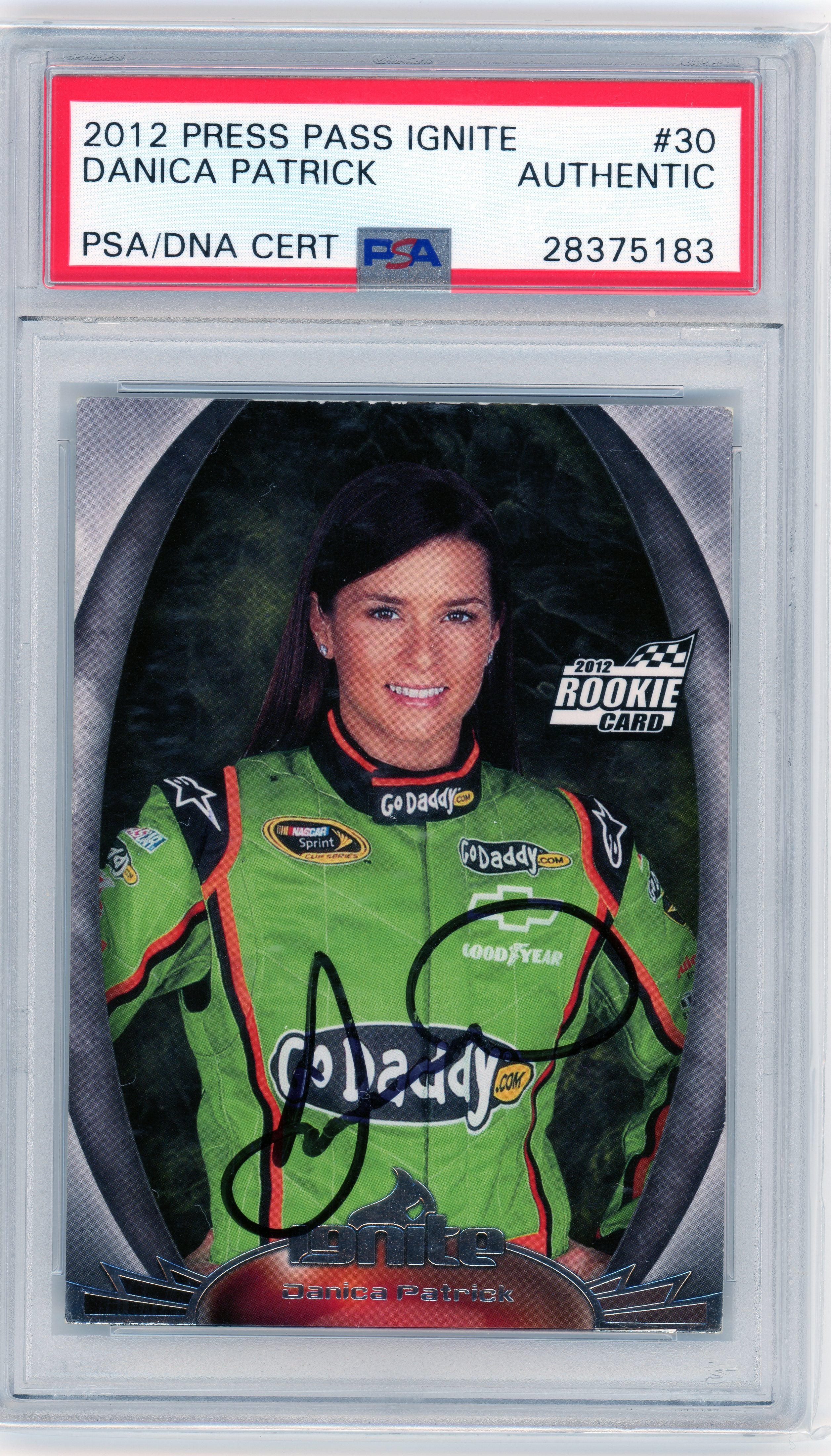 PSA Danica Patrick signed on card auto // Authentic 2012 Press pass ignite #30