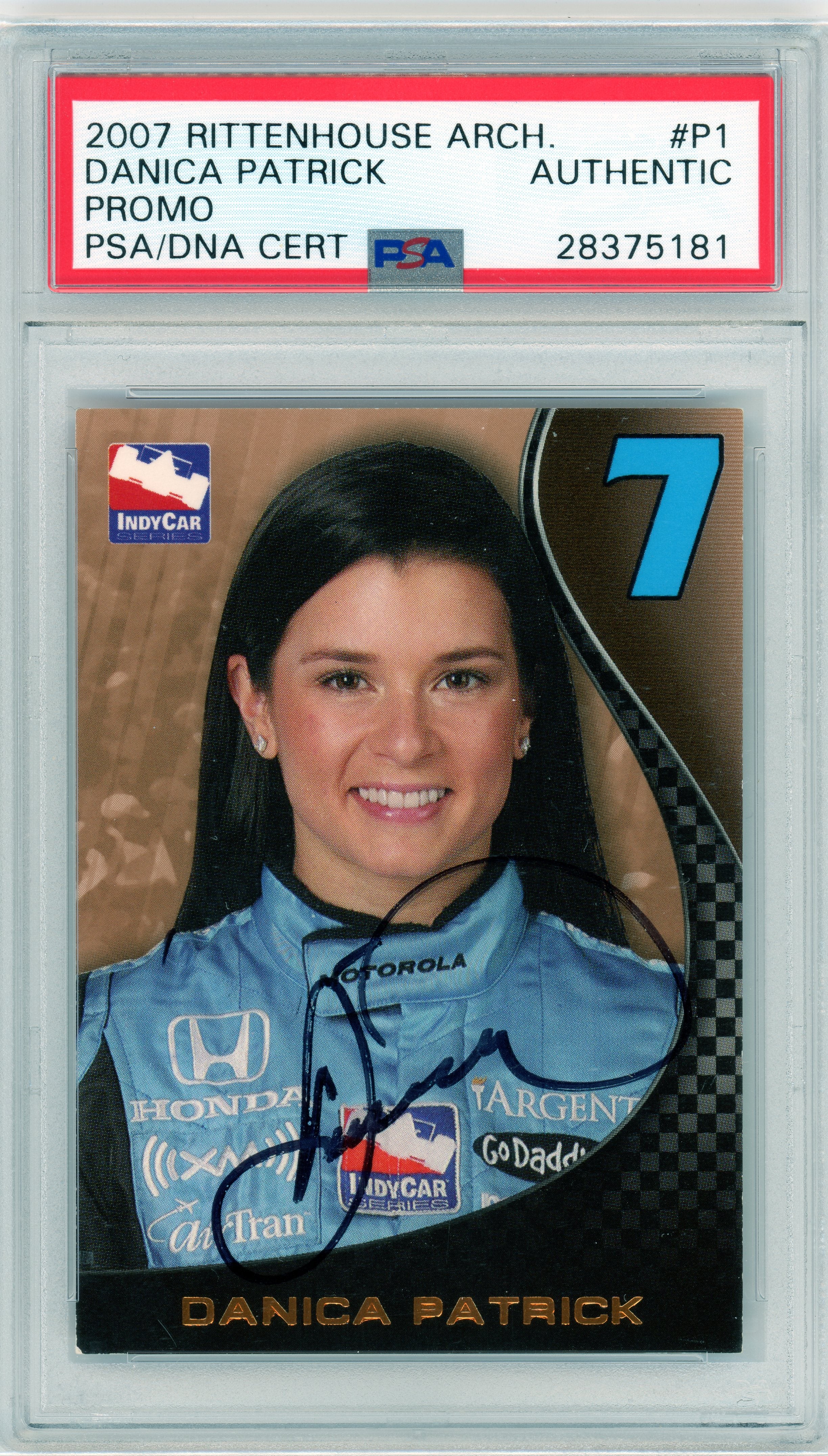 PSA Danica Patrick signed on card auto // Authentic 2007 Rittenhouse arch promo #P1