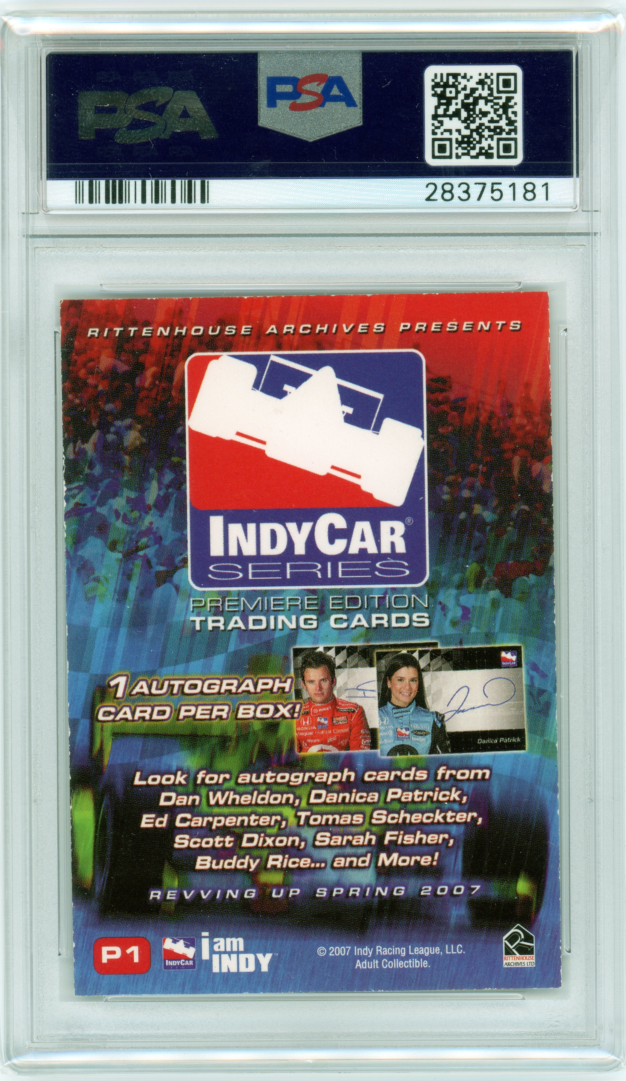 PSA Danica Patrick signed on card auto // Authentic 2007 Rittenhouse arch promo #P1