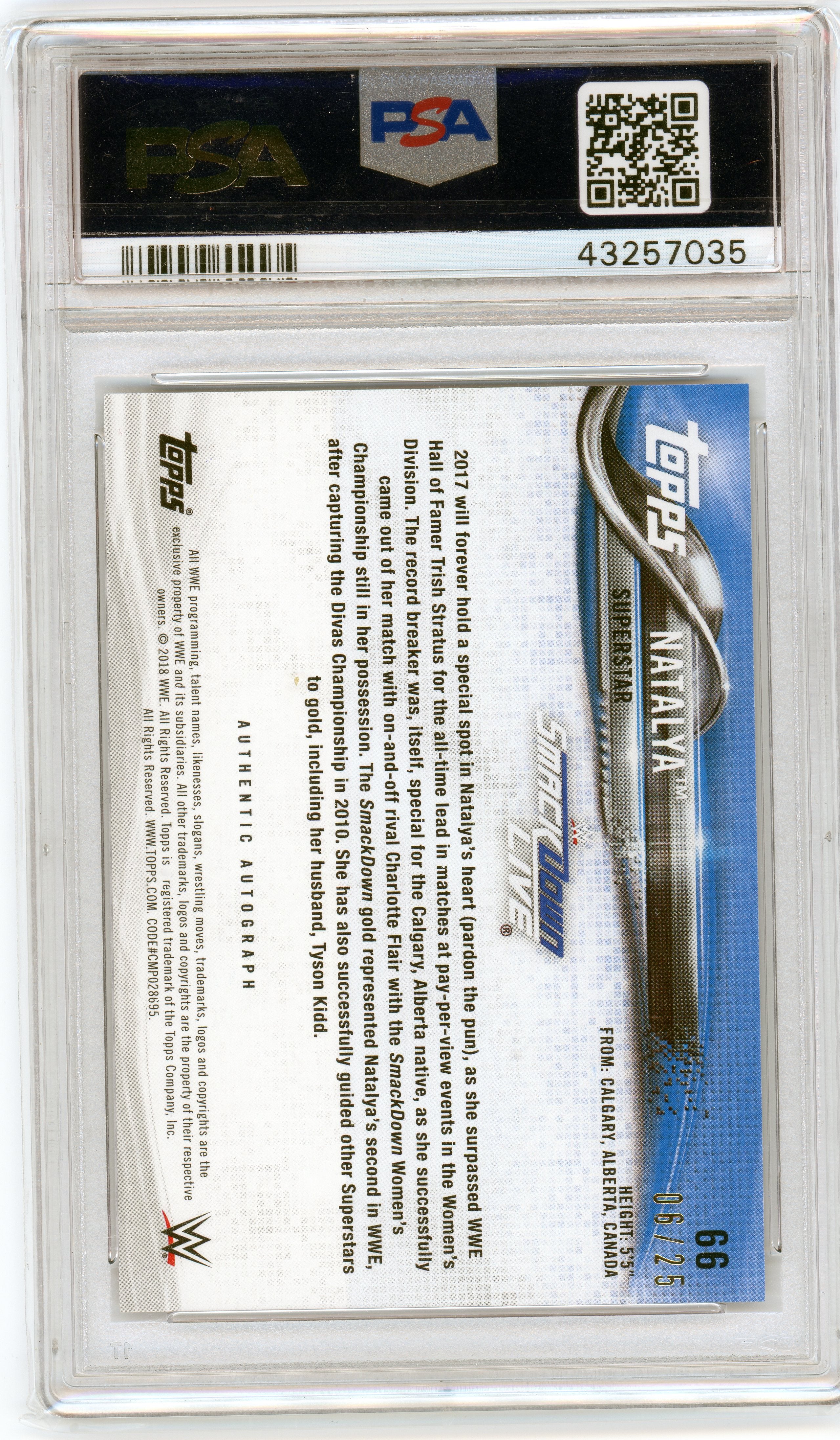 PSA 10 Gem Mint Natalya auto // POP 1 // 2018 Topps WWE Full body silver #66