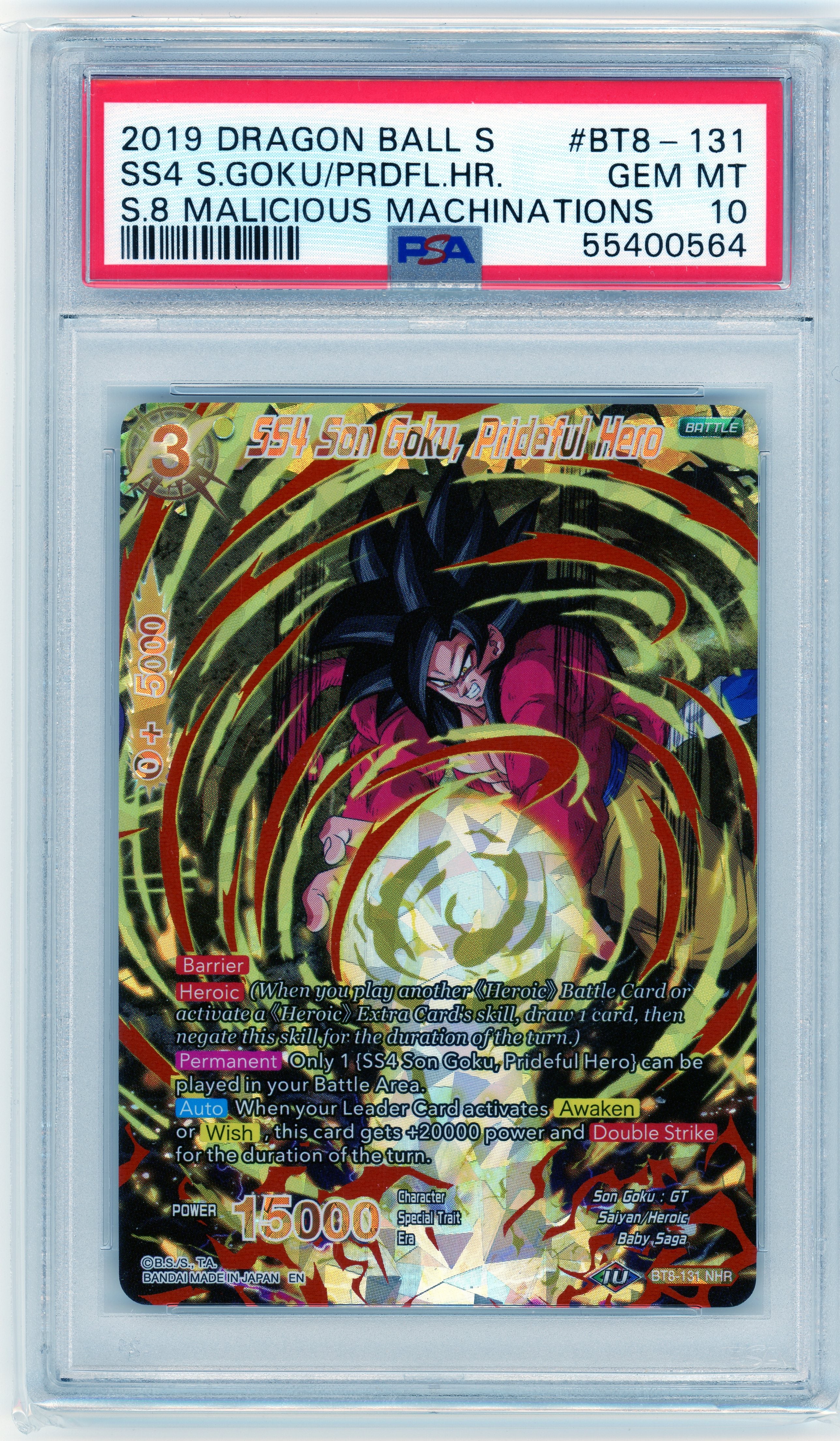PSA 10 SS4 Son Goku, Prideful Hero // 2019 Dragon Ball Super // S8 Malicious Machinations #BT8-131