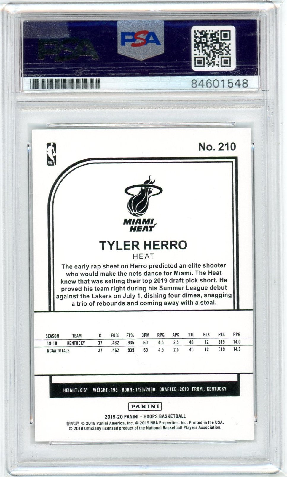 PSA NBA Miami Heat Tyler Herro // Rookie Card Oncard AUTO